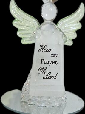 Clear Glass Angel Figurine with Pale Green Wings - Hear My Prayer